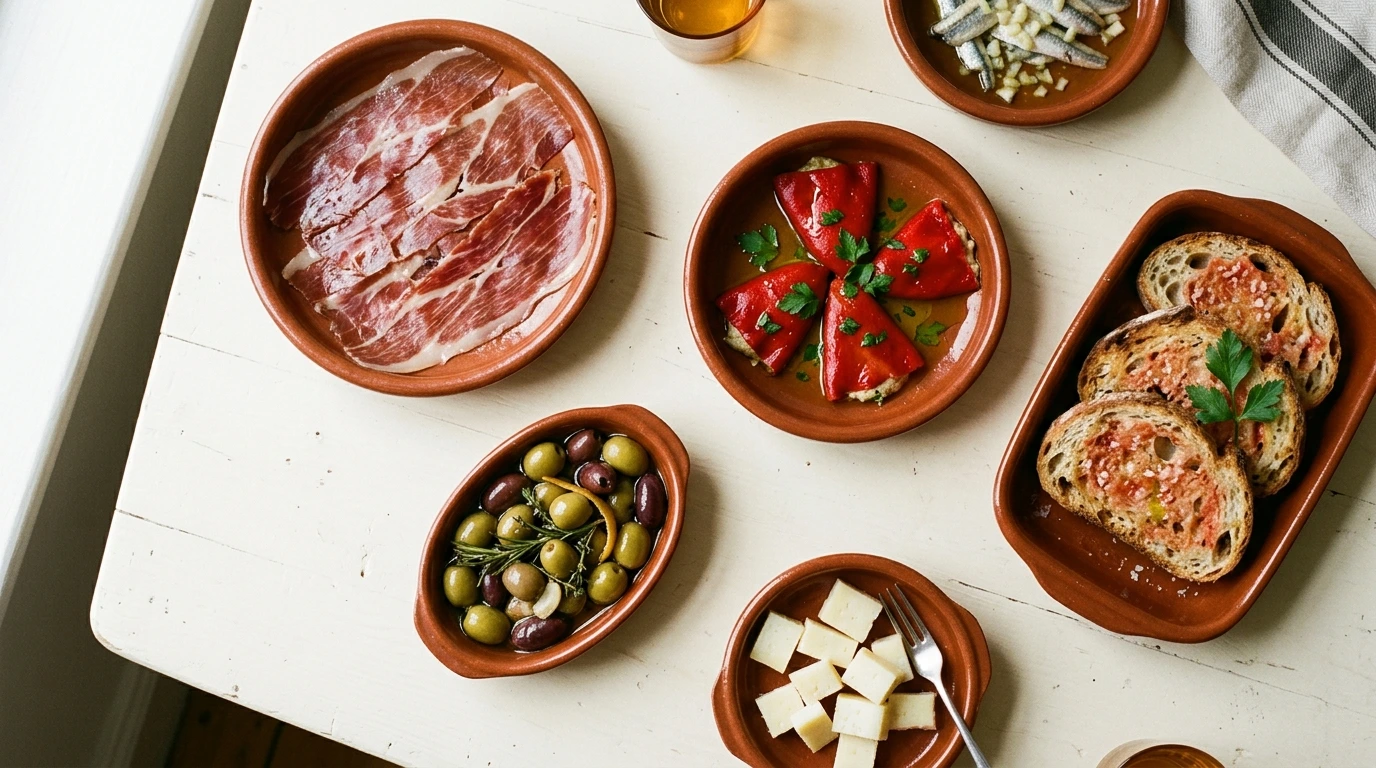 Première vague de tapas froides dressée à l'avance