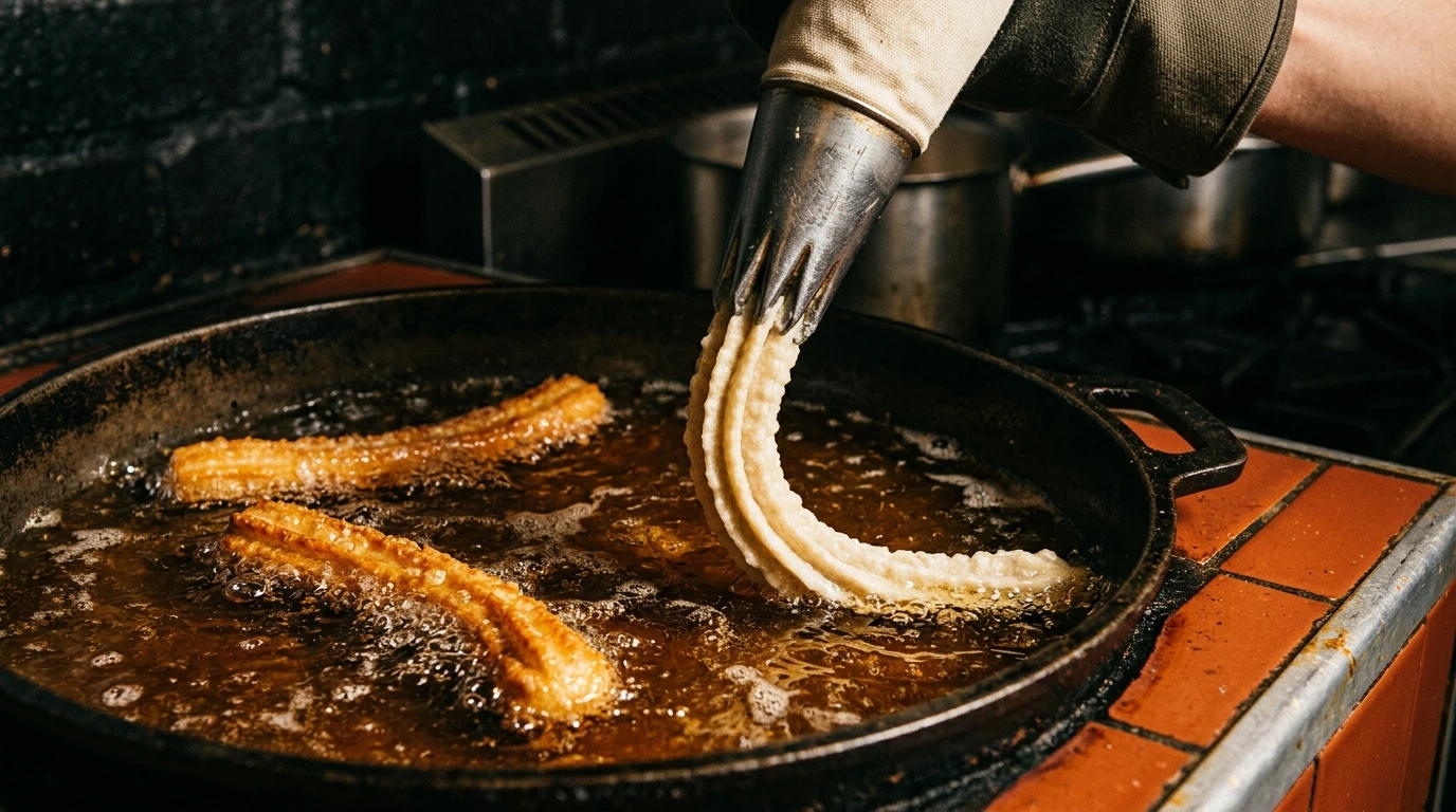 Pâte à churros pochée directement au-dessus de l'huile