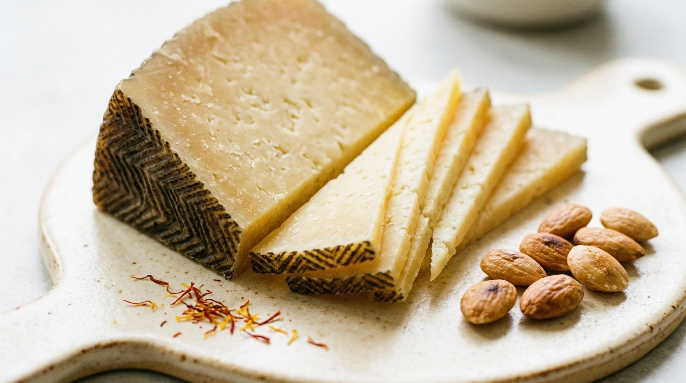Manchego découpé en pointes fines depuis le centre