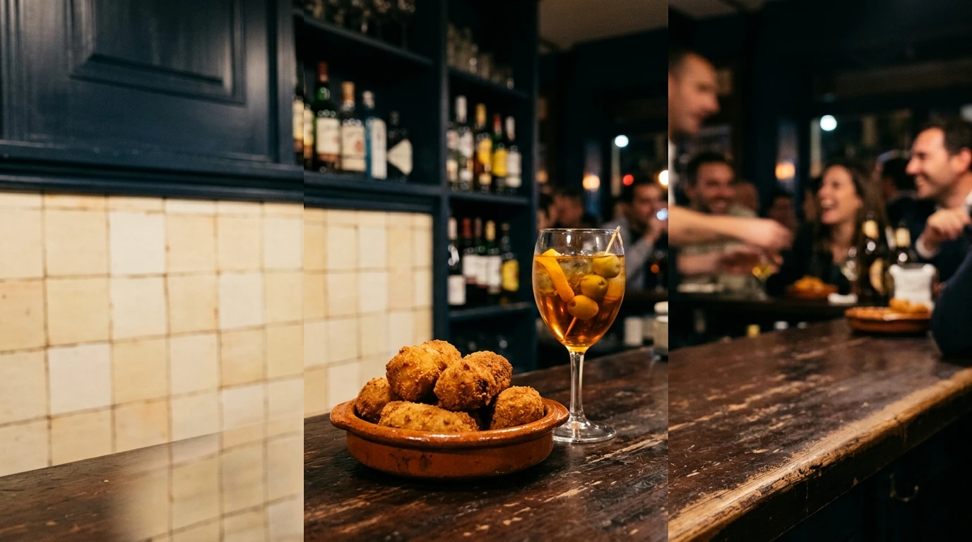 Croquettes espagnoles servies avec un verre