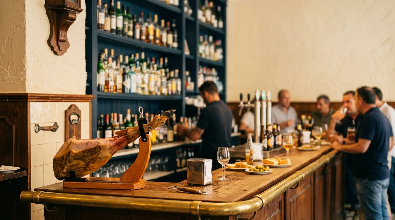Comptoir chaleureux d'un bar à tapas