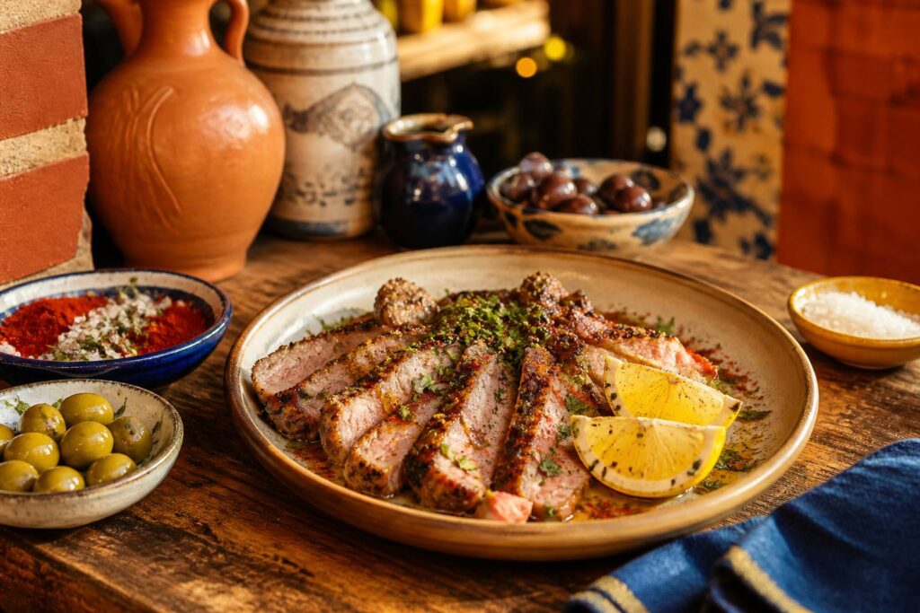 Araignée de porc marinée grillée avec citron et pimentón
