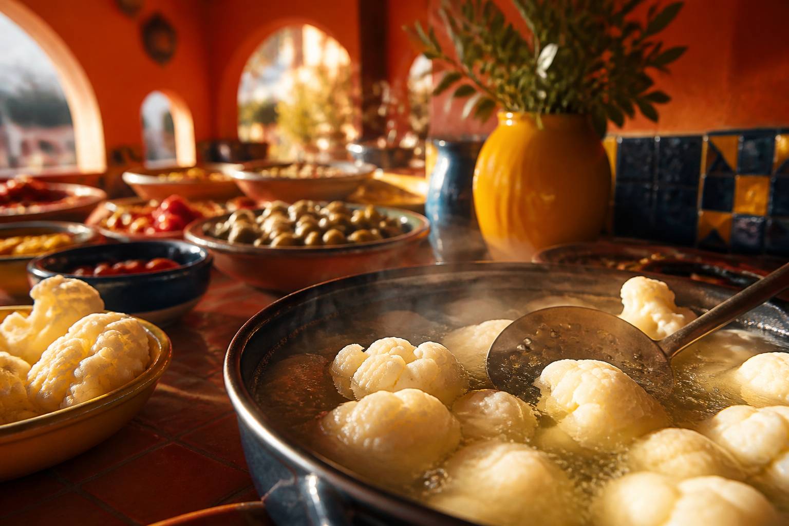Chou-fleur en cuisson dans une casserole d'eau frémissante