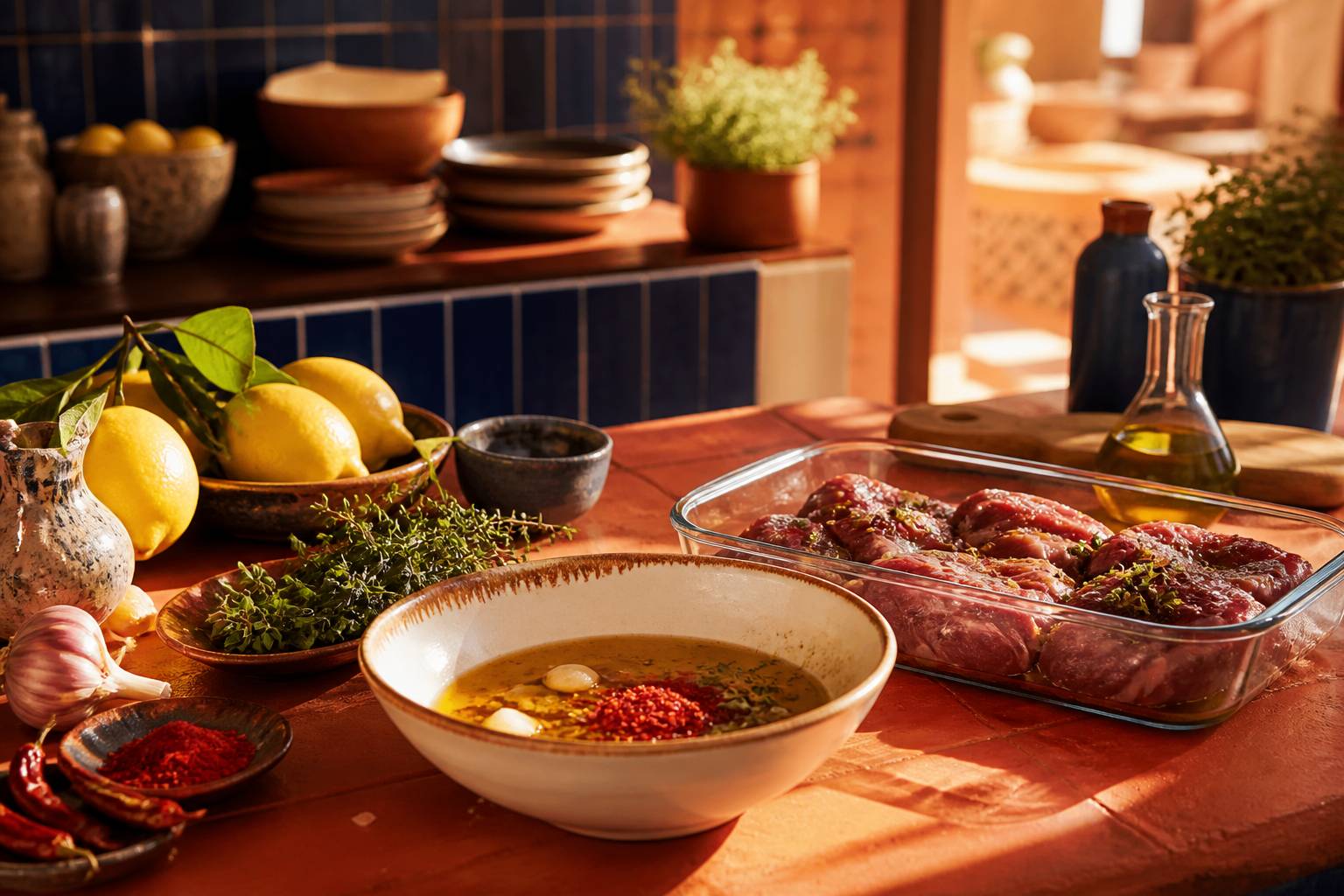 Bol de marinade à l'ail et au pimentón avec viande de porc