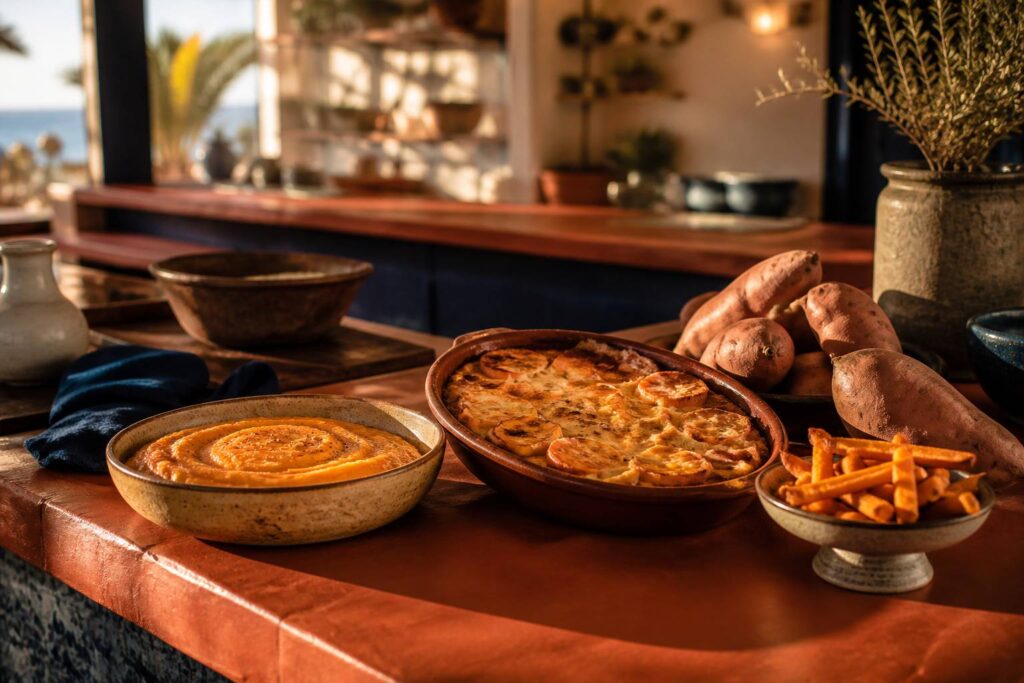 Plats de patate douce : purée veloutée, gratin et frites dorées