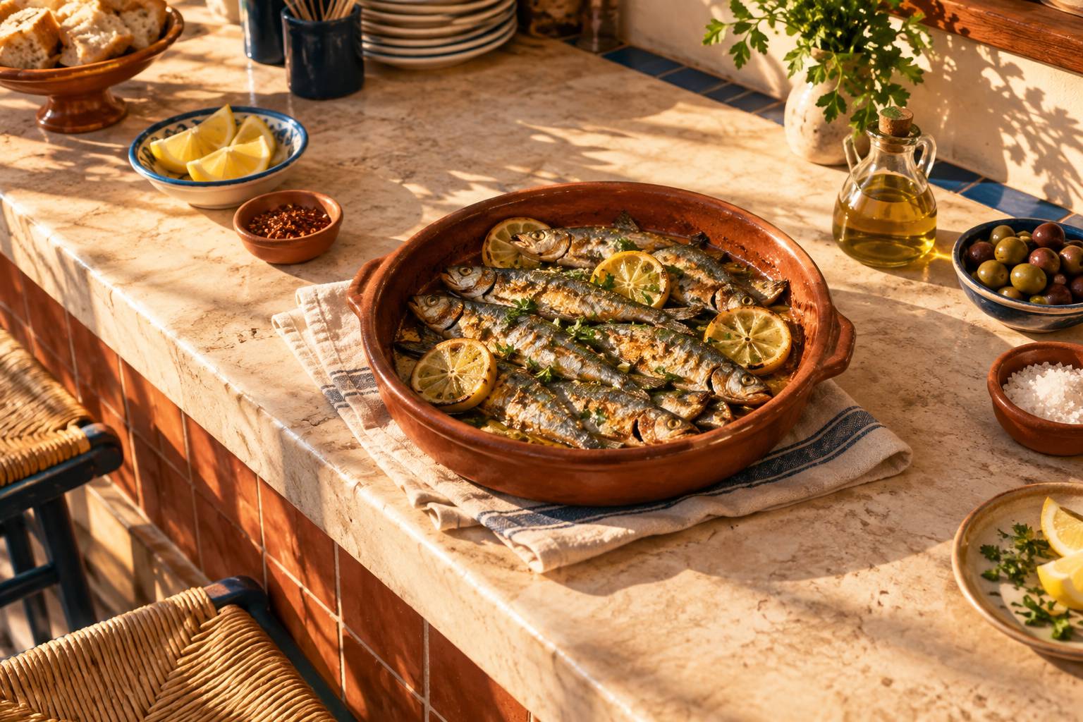 Poissons dores au four avec citron et persil