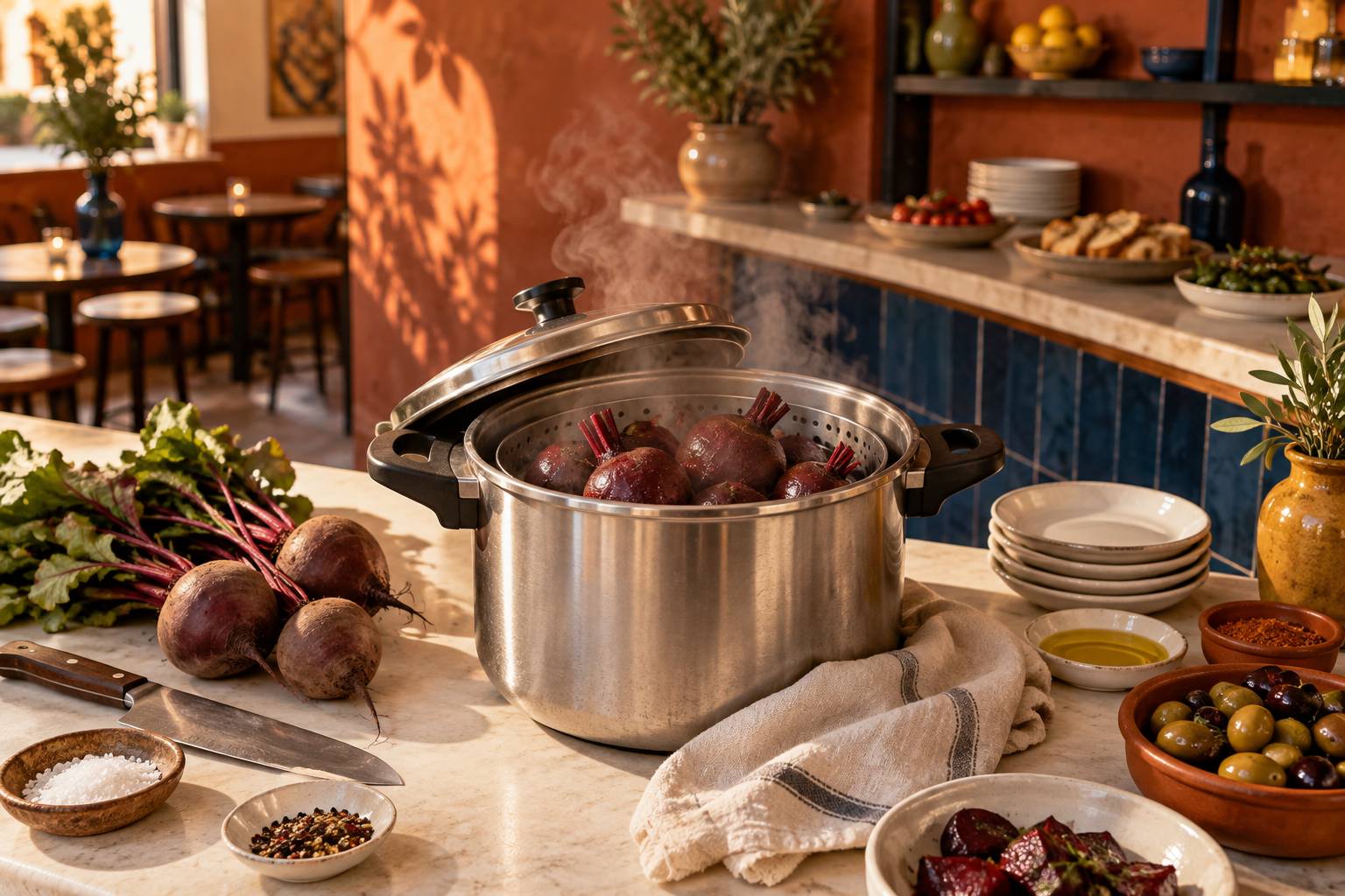 Illustration éditoriale du sujet : Maîtriser la cuisson vapeur : le secret pour des betteraves tendres et savoureuses