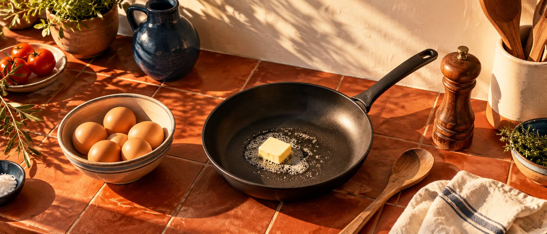 Ingrédients pour oeufs brouillés sur un plan de travail de cuisine